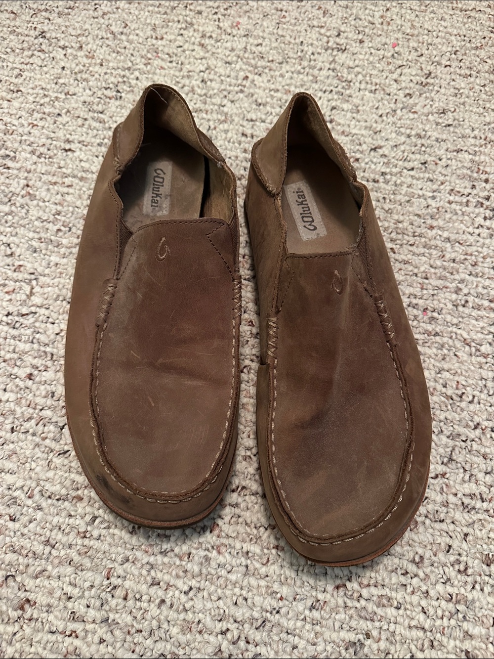 OluKai Men’s Brown Leather Slip-On Loafers Size 13